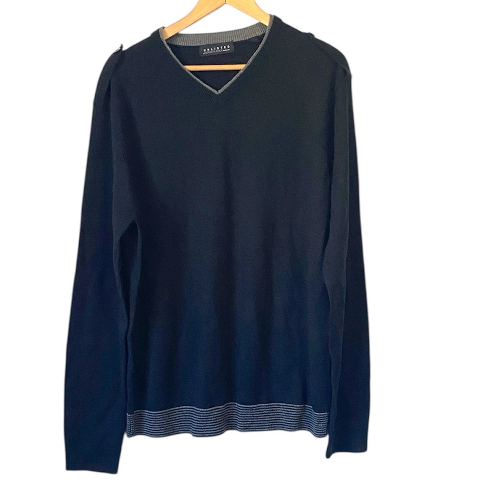 Kenneth Cole Unlisted wool blend Black Gray V neck Sweater size XL
